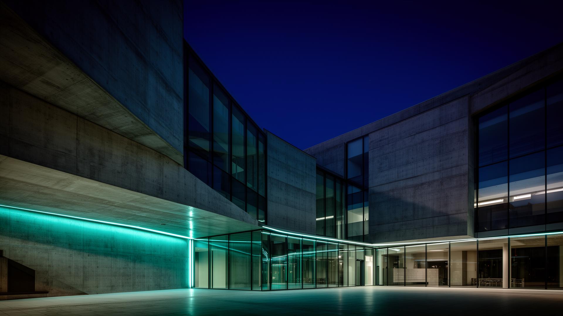 Arquitectura contemporánea de hormigón y vidrio al atardecer